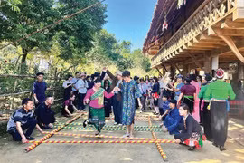 Туристы знакомятся с достопримечательностями Деревни культуры и туризма народностей Вьетнама. (Фото: hanoimoi.vn) 