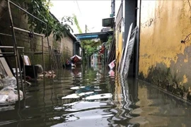 Переулок 254 на улице Фам Чау Чинь в городе Хюэ сильно затоплен из-за проливных дождей. (Фото: ВИА)