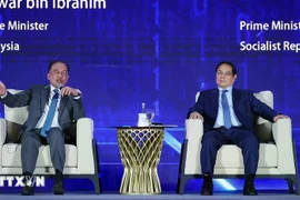 Премьер-министр Фам Минь Тьинь (справа) и премьер-министр Малайзии Анвар Ибрагим принимают участие в дискуссии на высоком уровне под названием «Интеллектуальная сеть: Наведение мостов через суверенное сотрудничество в области ИИ» в Куала-Лумпуре 28 мая. (Фото: ВИA)
