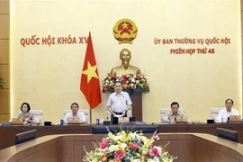 Председатель Национального собрания Чан Тхань Ман выступает на 48-м заседании Постоянного комитета Национального собрания. (Фото: ВИA)