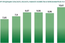 Экспорт продукции сельского, лесного, рыбного хозяйства увеличился на 20% в первом квартале 2021 года