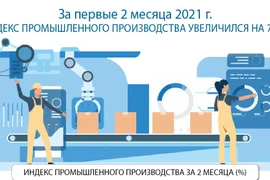 За первые 2 месяца 2021 г. индекс промышленного производства увеличился на 7,4%