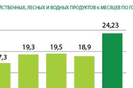 За 6 месяцев 2021 года экспорт сельскохозяйственных, лесных и водных продуктов составил более 24 млрд. долл. США