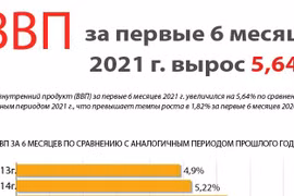 ВВП за первые 6 месяцев 2021 года вырос 5,64%