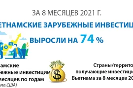 За 8 месяцев вьетнамские зарубежные инвестиции выросли на 74%