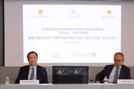 Посол Зыонг Хай Хынг и президент Агентства Италии по содействию торговле (ICE) Карло Ферро, на вьетнамско-итальянском форуме по содействию торговле. (Фото: ВИА) 
