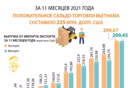 Вьетнам получил положительное сальдо торгового баланса в размере 225 млн. долл. США за 11 месяцев