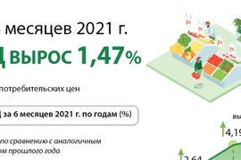 Индекс потребительских цен (ИПЦ) За 6 месяцев 2021 года 1,47% Средний ИПЦ за 6 месяцев 2021 года вырос 1,47%