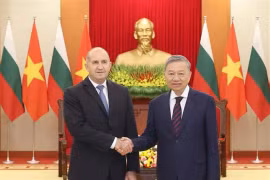 Генеральный секретарь ЦК КПВ То Лам принимает президента Болгарии Румена Радева в Ханое 25 ноября во второй половине дня. (Фото: ВИA)