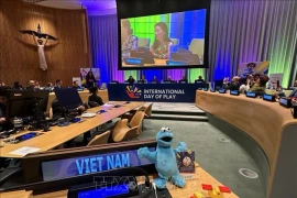 Посол ЮНИСЕФ Люси Лью говорит о значении игры для развития детей. (Фото: ВИA)