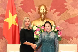 Председатель Нгуен Тхи Ким Нган приняла г-жу Федерику Могерини, Зампредседателя ЕК, Верховного представителя ЕС по внешней политике и безопасности. Фото ВИА