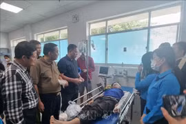 Руководители Народного комитета провинции Донгнай навещают пострадавшего в результате несчастного случая (Фото: ВИА)