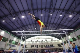 Спортсмены сборной по спортивной гимнастике тренируются в Ханойском национальном центре спортивной подготовки. (Фото: ВИА)