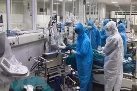 Врачи и медсестры заботятся о тяжелых больных в Центральной больнице тропических болезней в Донг-ань. (Фото: ВИА)