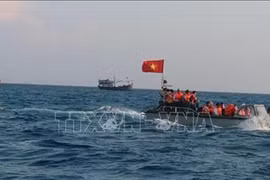 Вьетнамские корабли в территориальных водах Вьетнама вокруг рифа Датайа на архипелаге Чыонгша (Спратли) (Фото: ВИА)