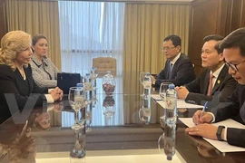 Заместитель министра иностранных дел Ха Ким Нгок (в центре, справа) встретился с почетным консулом Вьетнама в Парагвае Марией Дель Кармен Перес (Фото: ВИA)