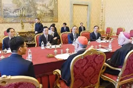 На встрече президента Во Ван Тхыонга с государственным секретарем Ватикана кардиналом Пьетро Паролином (Фото: ВИA)