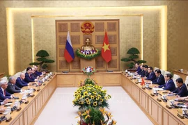 Премьер-министр Фам Минь Тьинь имел встречу с Председателем Государственной Думы Российской Федерации Вячеславом Володиным. (Фото: Зыонг Жанг/ВИА)