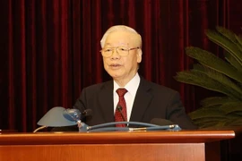 Генеральный секретарь ЦК КПВ Нгуен Фу Чонг выступил с речью по завершении конференции. (Фото: ВИА)