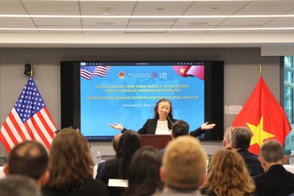 Профессор Нгуен Тхи Лиен Ханг, директор Института исследований Восточной Азии Weatherhead (Колумбийский университет, США), выступает на форуме. (Фото: ВИА)