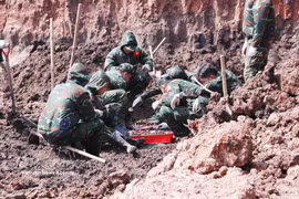 Военнослужащие отряда K74 ведут поиск останков павших бойцов в зоне B парка Ле Тхи Риенг. Фото: ВИА
