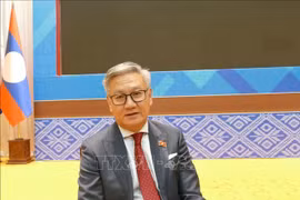 Министр иностранных дел Лаоса Тхонгсаван Фомвихан отвечает на вопросы корреспондента ВИА в Лаосе. (Фото: ВИА)