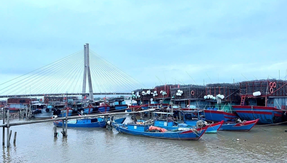 Корабли и лодки укрываются от шторма на реке Нятле (квартал Донгхоай, провинция Куангчи). (Фото: ВИА)