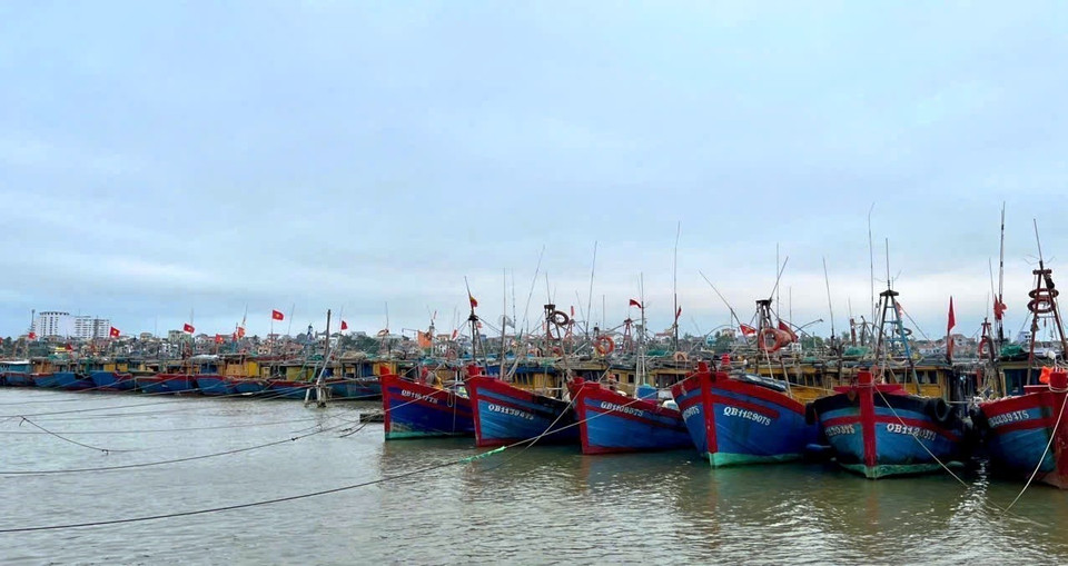 Корабли и лодки укрываются от шторма на реке Нятле (квартал Донгхоай, провинция Куангчи). (Фото: ВИА)