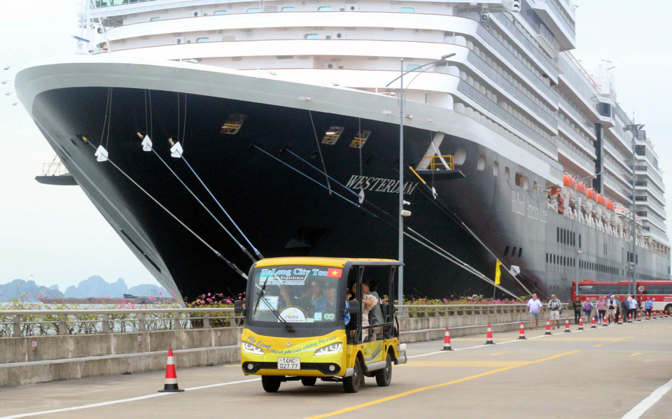 Круизный лайнер Westerdam (Нидерланды) швартуется у порта Халонг. (Фото: ВИА)