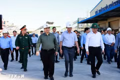 Премьер-министр Фам Минь Тьинь посещает производственные объекты, пострадавшие от тайфуна №13 в экономической зоне Нёнхой (Фото: ВИА) 