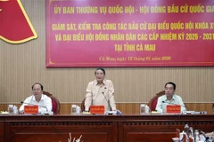 Вице-председатель НС Нгуен Дык Хай проверяет работу по подготовке выборов в провинции Камау (Фото: ВИА)