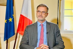 Посол Франции во Вьетнаме Оливье Броше отвечает на вопросы прессы (Фото: ВИА)