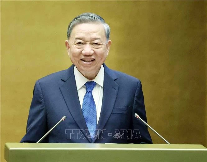 Генеральный секретарь ЦК КПВ То Лам выступает на национальной конференции в Ханое 18 мая, посвященной распространению и реализации резолюций 66 и 68. (Фото: ВИA)