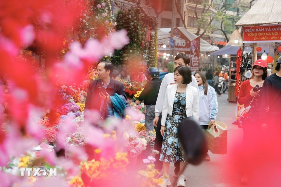 Жители приходят на цветочный рынок, чтобы прогуляться и совершить покупки в преддверии Тэт. Фото: ВИА.