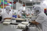 Работники производят жареные спринг-роллы на пищевом предприятии Kim Ngoc Food в квартале Танан провинции Тайнинь. (Фото: ВИА) 