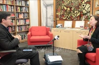 Профессор Нгуен Тхи Льен Ханг беседует с корреспондентом ВИА в Нью-Йорке (Фото: ВИА)