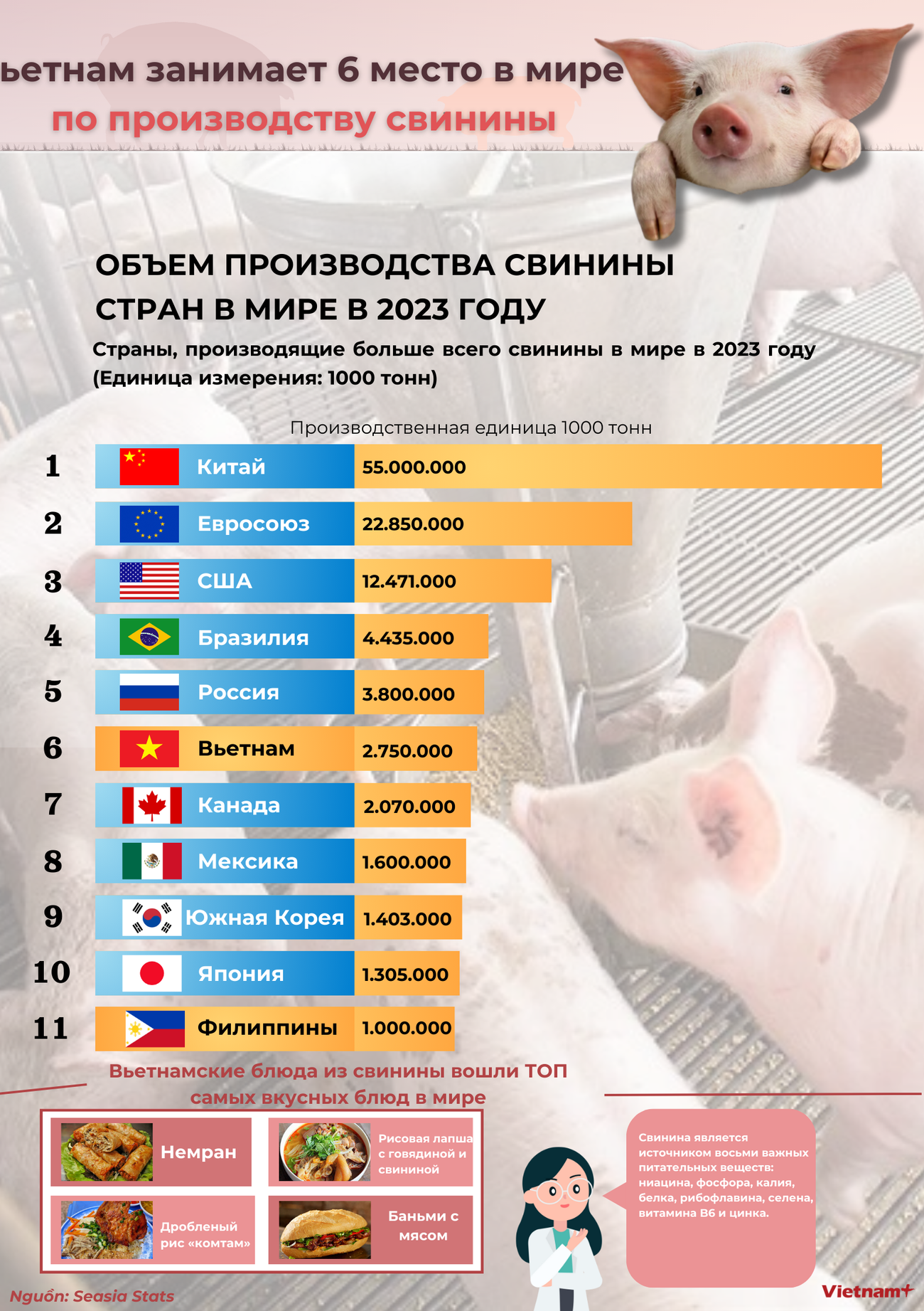 Вьетнам занимает 6 место в мире по производству свинины ảnh 1 Вьетнам занимает 6 место в мире по производству свинины ảnh 1