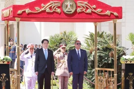 Президент Лыонг Кыонг (слева) на церемонии официальной встречи с красной дорожкой, организованной Президентом Абдель Фаттахом Ас-Сиси (Фото: ВИА).