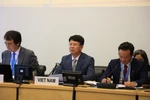 Заместитель министра юстиции Нгуен Тхань Тинь выступает на заседание по рассмотрению четвертого национального доклада Вьетнама о выполнении МПГПП (Фото: ВИА)
