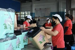Рабочие пластиковой компании Dai Dong Tien в Хошимине маркируют и упаковывают продукцию. (Фото: ВИA)