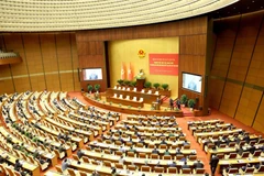 Общий вид национальной общеконференции, совместно организованной Политбюро и Секретариатом ЦК КПВ по усвоению реализации Резолюции XIV съезда КПВ, 7 февраля. Фото: ВИА. 