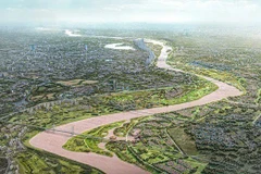 Перспективный вид на проект ландшафтного бульвара Красной реки в Ханое.