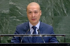 Министр-советник, временный поверенный в делах Постоянного представительства Вьетнама при ООН Нгуен Хоанг Нгуен выступает на заседании. (Фото: ВИА) 