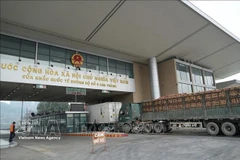 Грузовые автомобили проходят таможенное оформление на международном автомобильном пограничном пункте Кимтхань - Лаокай. (Фото: ВИА).