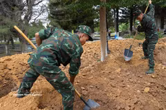 Поисково-эксгумационная группа К53 (Командование военных сил провинции Куангнгай) проводит разведочные раскопки и обследование на ряде участков, которые могут быть связаны с районом расположения братской могилы павших героев на улице Чыонгтинь в кварталах Даккам и Контум. (Фото: ВИА).