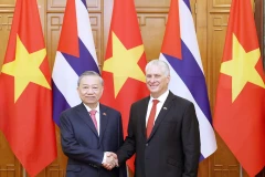 Генеральный секретарь Партии То Лам и Первый секретарь, Президент Мигель Диас-Канель Бермудес сфотографируются перед переговорами. (Фото: ВИА)