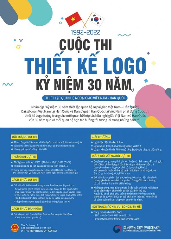 Конкурс на дизайн логотипа в честь 30-летия дипломатических отношений Вьетнама и РК ảnh 1 Конкурс на дизайн логотипа в честь 30-летия дипломатических отношений Вьетнама и РК ảnh 1