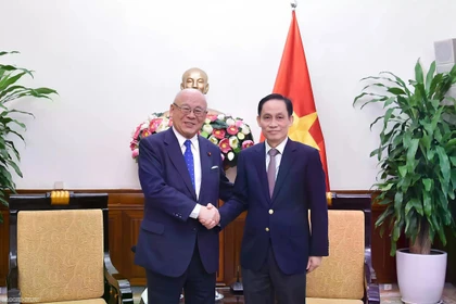 Секретарь Центрального комитета партии, министр иностранных дел Ле Хоай Чунг принял специального советника Альянса парламентариев японско-вьетнамской дружбы Такэбэ Цутому. (Фото: baoquocte.vn)