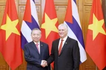 Генеральный секретарь Партии То Лам и Первый секретарь, Президент Мигель Диас-Канель Бермудес сфотографируются перед переговорами. (Фото: ВИА)