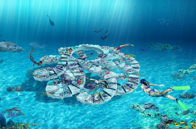 Парк подводных скульптур планируется открыть в конце 2021 года в Майами-Бич (США). Посетители здесь могут полюбоваться художественными скульптурами, нырнув в воду. (Фото: Daily Mail)